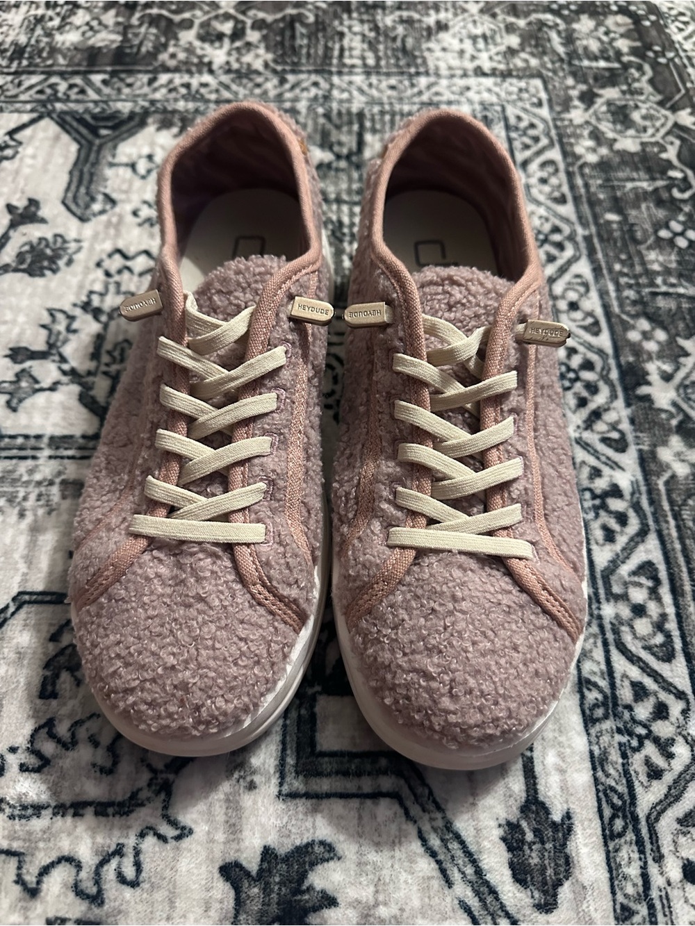 Hey Dude Women’s Blush Pink Sherpa Lace-Up Sneakers